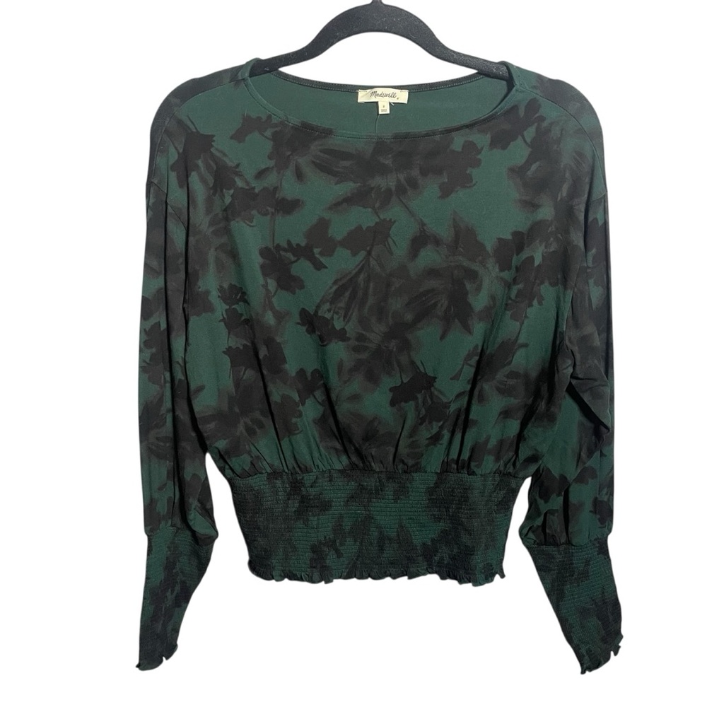 Madewell Cinched Long-Sleeve Top Smocked Blouse NWT $75 Retail